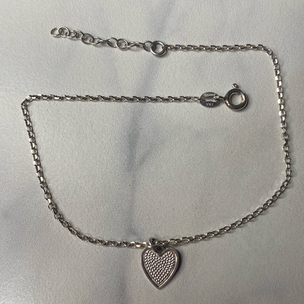 Anklet sterling silver with‎ heart charm 925